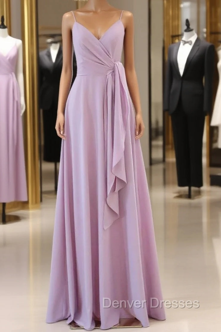 Straps Lilac A-Line Long Bridesmaid Dress Main image