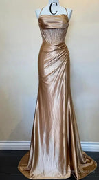 Straps Mermaid Long Prom Dresses with Beaded Bodice