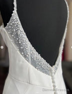 Straps Open Back Mermaid Wedding Dress With Pearls