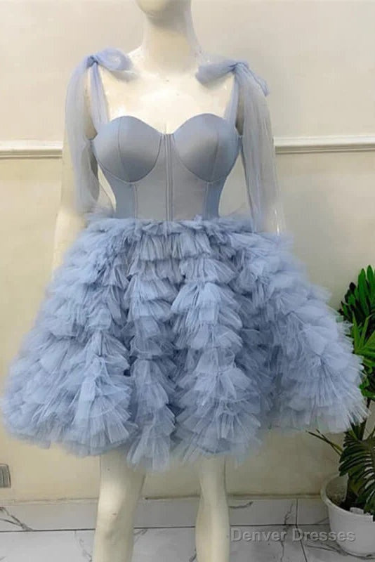 A Line Straps Tulle Short Prom Dress, Above Knee Homecoming Gown Main image
