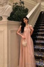 Stunning A Line Halter Neckline Long Date Night Dress Pink Prom Dresses Birthday Outfit