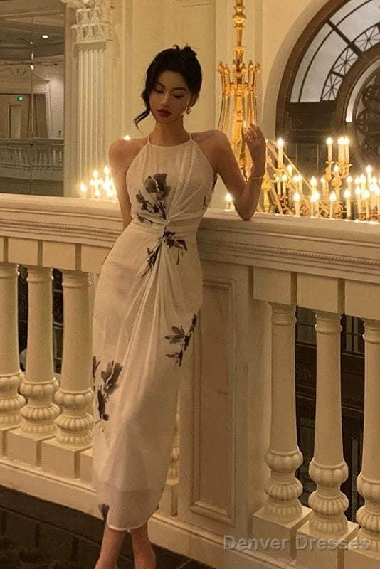 Stunning A Line Halter White Chiffon Date Night Dress Prom Dresses Birthday Outfit