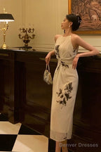 Stunning A Line Halter White Chiffon Date Night Dress Prom Dresses Birthday Outfit