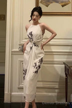 Stunning A Line Halter White Chiffon Date Night Dress Prom Dresses Birthday Outfit