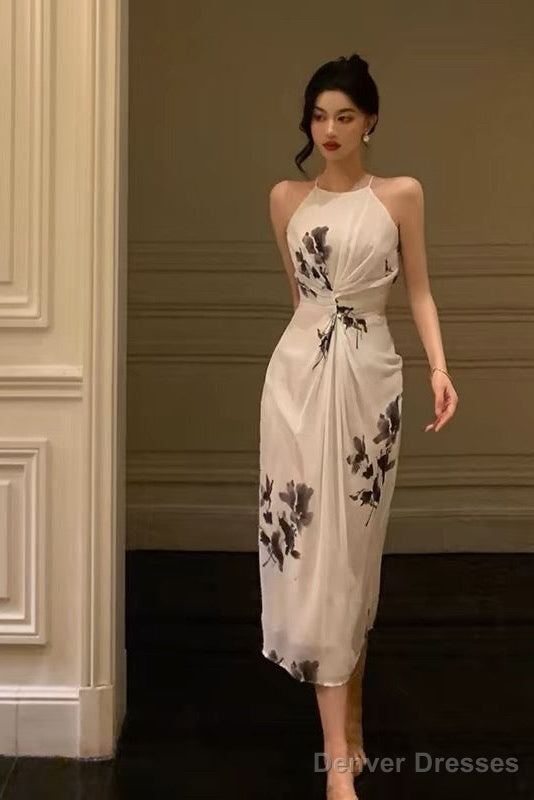 Stunning A Line Halter White Chiffon Date Night Dress Prom Dresses Birthday Outfit Main image