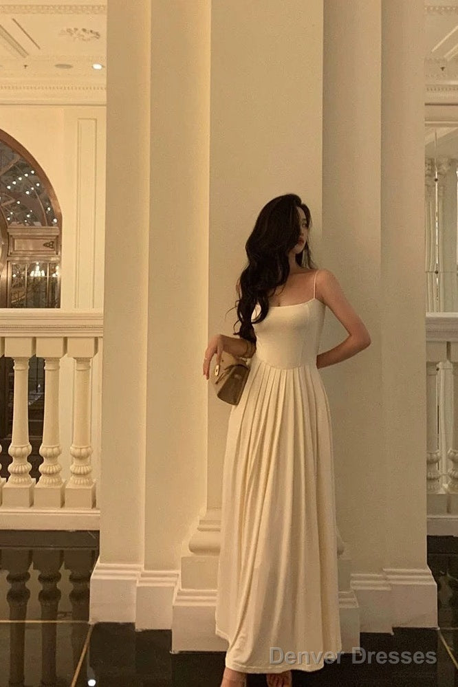 Stunning A Line Spaghetti Straps White Date Night Dress Prom Dresses Birthday Party Outfit Secondary image