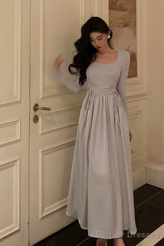 Stunning A Line Square Neckline Long Sleeves Date Night Dress Prom Dresses Birthday Outfit Secondary image