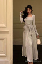 Stunning A Line Square Neckline Long Sleeves Date Night Dress Prom Dresses Birthday Outfit