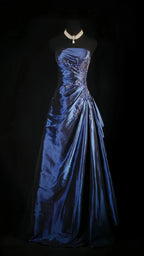 Stunning Blue Strapless Beaded Long Prom Dress Evening Formal Dress