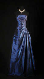 Stunning Blue Strapless Beaded Long Prom Dress Evening Formal Dress