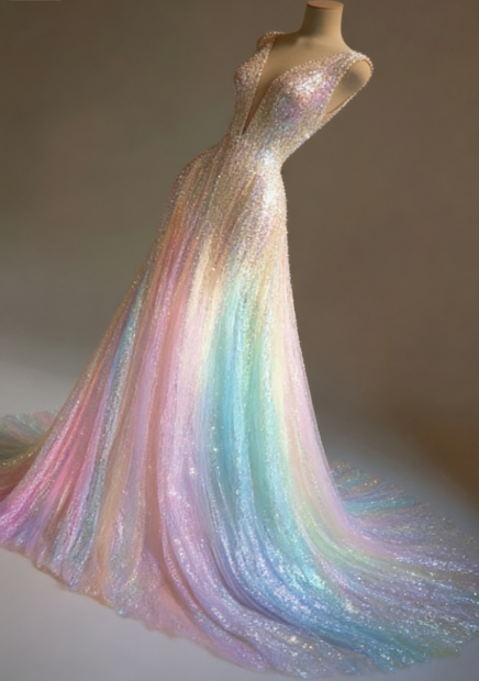Stunning Colorful V-Neck A-Line Sequined Tulle Long Prom Dress