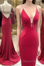 Stunning Elegant Mermaid Sexy Spaghetti Straps Beaded Red Prom Dress,Charming Backless Evening Dress,Dance Dress