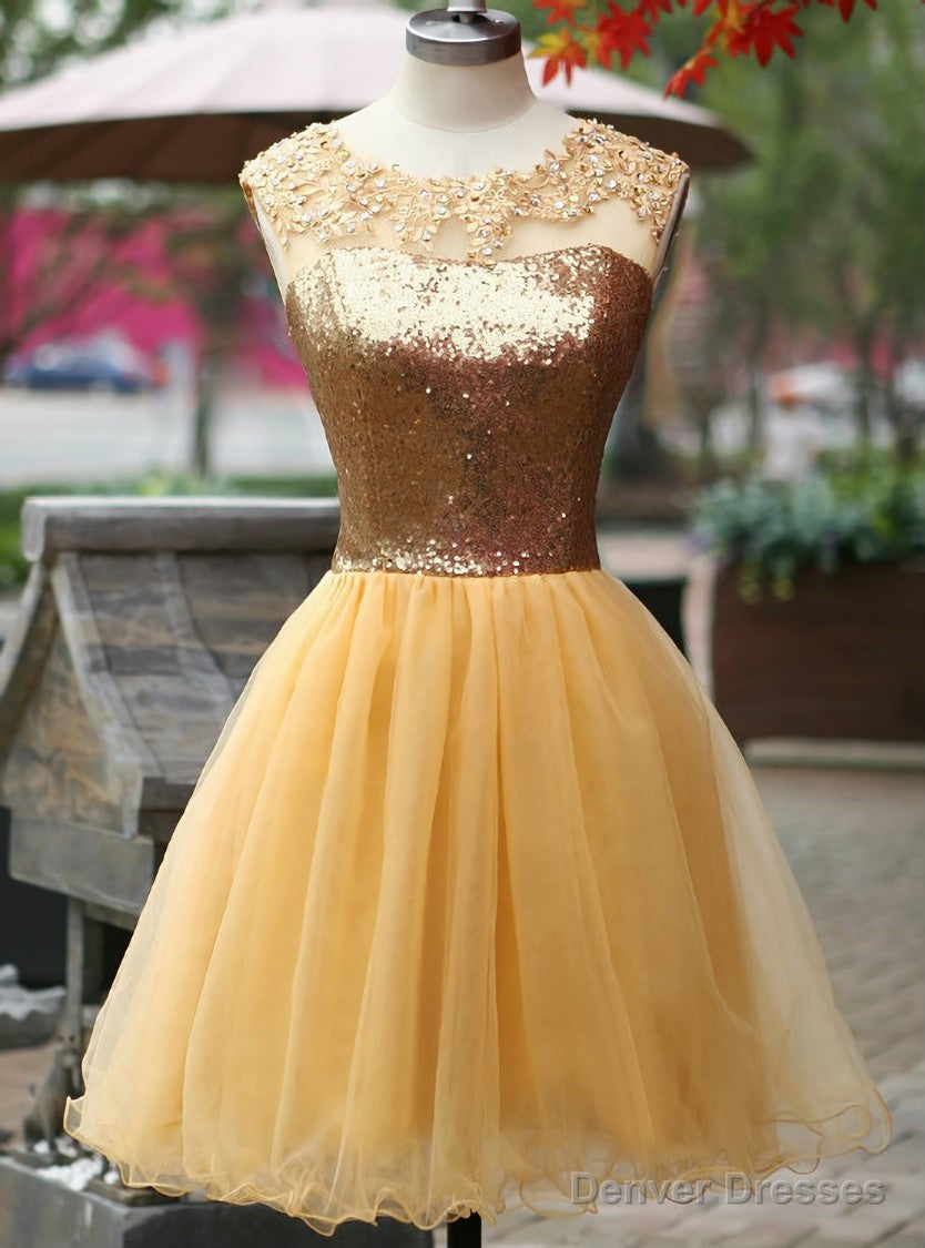 Stunning Gold Homecoming Dresses Sequin Applique