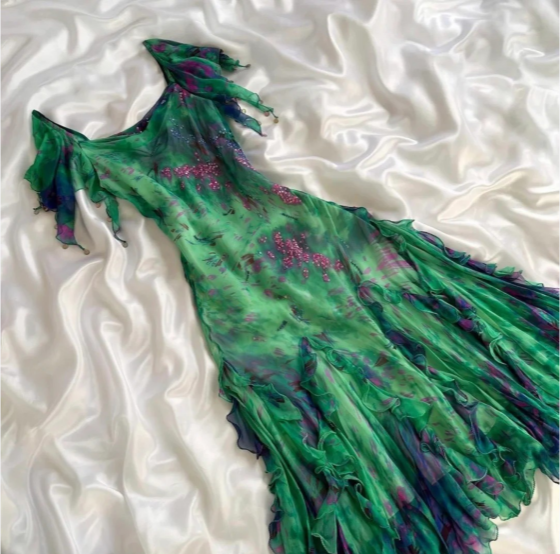 Stunning Green Double-Layered Flying Sleeves And Swaying Neck Chiffon Prom Dress Secondary image