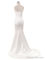 Stunning Ivory Wedding Dresses Strapless Mermaid Evening Dresses V Neck Sleeveless Split Beach Bridal Gown With Court Train