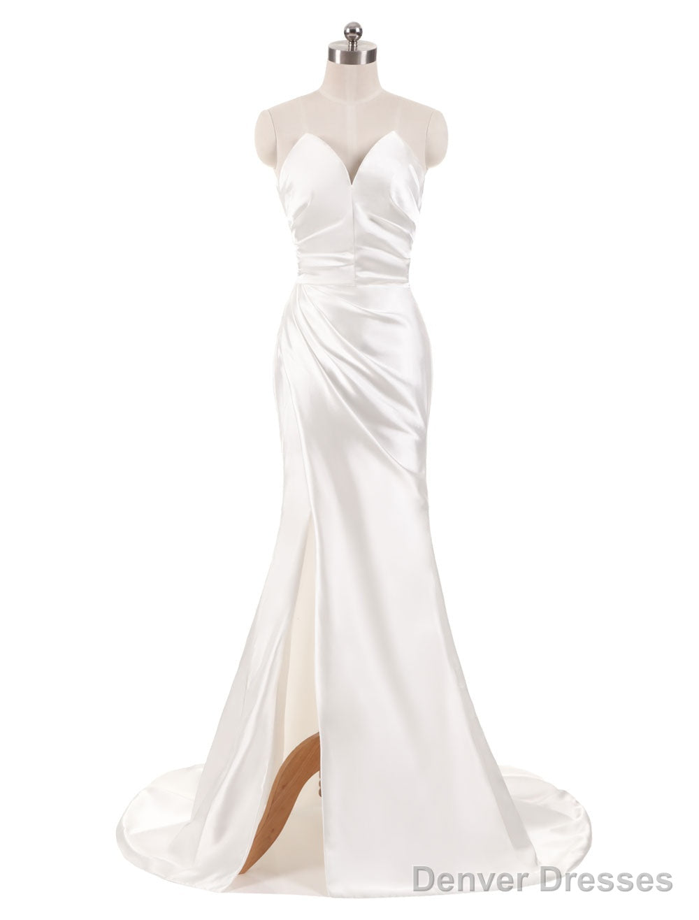 Stunning Ivory Wedding Dresses Strapless Mermaid Evening Dresses V Neck Sleeveless Split Beach Bridal Gown With Court Train