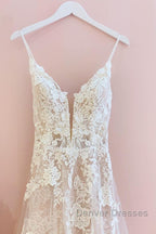 Stunning Long A-Line Spaghetti Straps Tulle Lace Wedding Dress