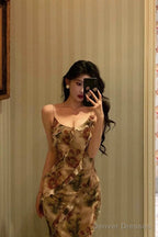 Stunning Mermaid Spaghetti Straps Floral Ruffles Long Prom Dresses Birthday Outfit