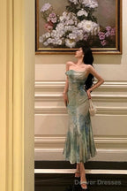 Stunning Mermaid Spaghetti Straps Green Lace Date Night Dress Prom Dresses Birthday Party Outfit