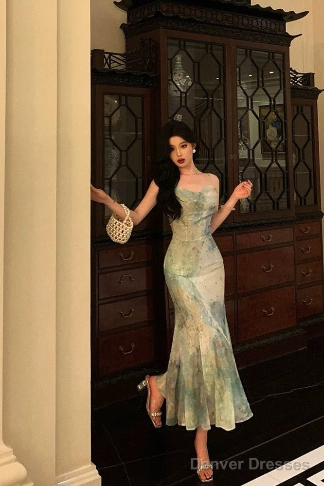 Stunning Mermaid Spaghetti Straps Green Lace Date Night Dress Prom Dresses Birthday Party Outfit