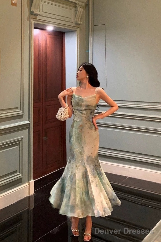 Stunning Mermaid Spaghetti Straps Green Lace Date Night Dress Prom Dresses Birthday Party Outfit Main image