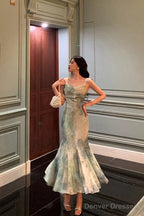 Stunning Mermaid Spaghetti Straps Green Lace Date Night Dress Prom Dresses Birthday Party Outfit