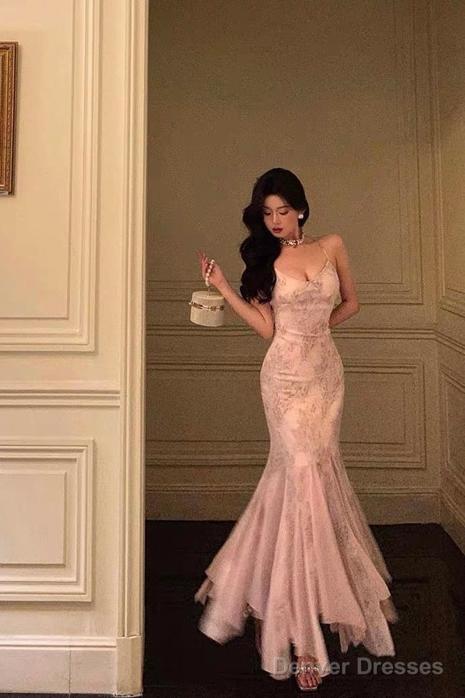 Stunning Mermaid Spaghetti Straps Lace Date Night Dress Prom Dresses Birthday Outfit Main image