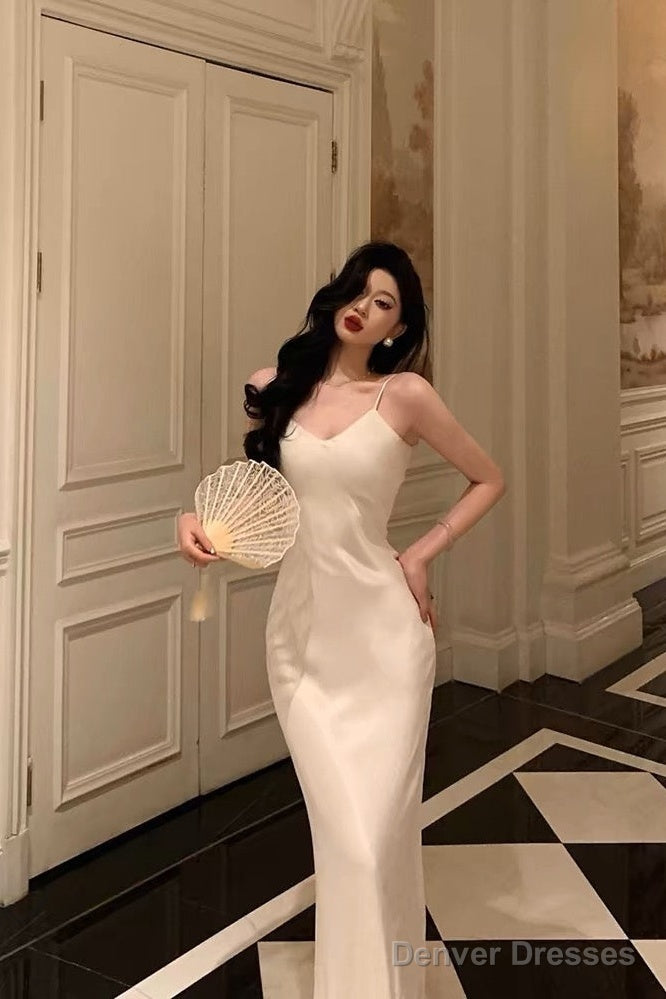 Stunning Mermaid Spaghetti Straps White Date Night Dress Prom Dresses Birthday Outfit