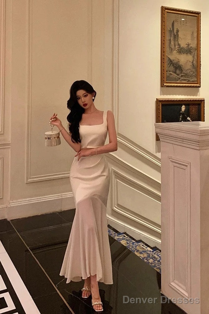 Stunning Mermaid Straps Sleeveless Ivory Date Night Dress Prom Dresses Birthday Party Outfit