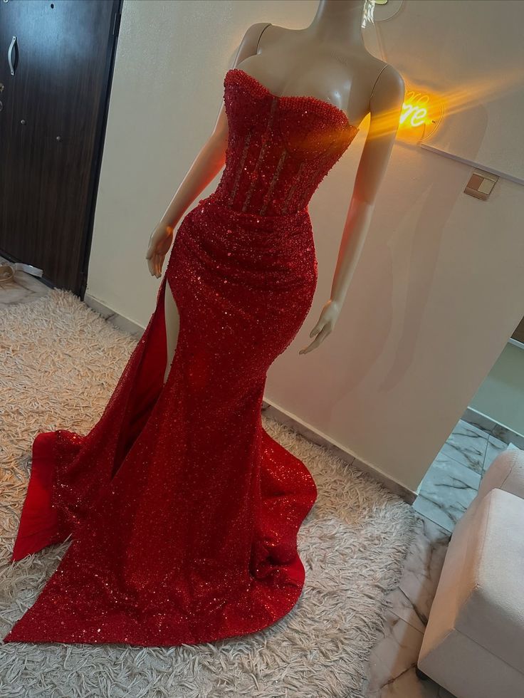 Stunning Mermaid Sweetheart Red Slit Sequin Prom Dress Inspiration Prom Dress Princess Graduation Dress