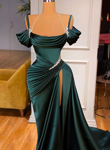 STUNNING OFF-THE-SHOULDER MERMAID PROM DRESS RUFFLES WITH HIGH SPLIT