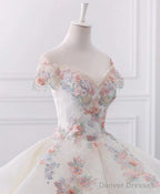 Stunning Off The Shoulder Flower Ball Gown Lace Wedding Dress