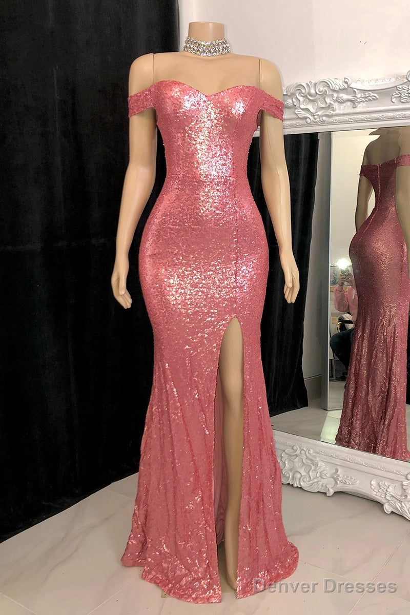 Stunning Off-the-Shoulder Mermaid Prom Dress Sequins Long Slit Online Secondary image