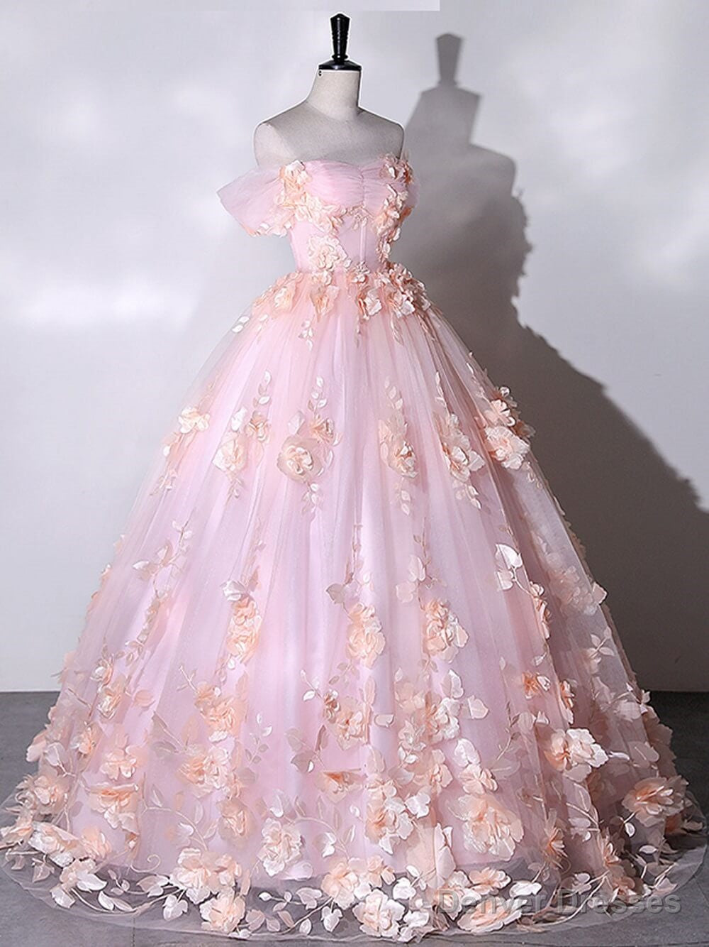 Stunning Pink Floral Off the Shoulder Prom Dresses Ball Gown Quinceanera Dress Secondary image