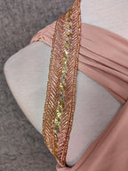 Stunning Pink Sleeveless Cross Neck Beaded Satin Long Prom Dress Evening Dress