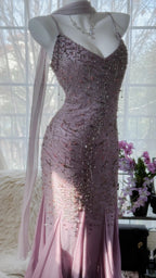 Stunning Purple Chiffon Beaded Prom Dress