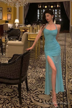 Stunning Sheath Halter Blue Date Night Dress Prom Dresses Birthday Outfit