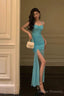 Stunning Sheath Halter Blue Date Night Dress Prom Dresses Birthday Outfit