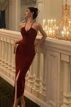 Stunning Sheath Halter Date Night Dress Prom Dresses Red Birthday Party Outfit