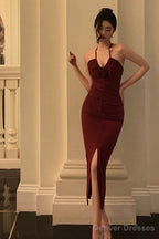 Stunning Sheath Halter Date Night Dress Prom Dresses Red Birthday Party Outfit