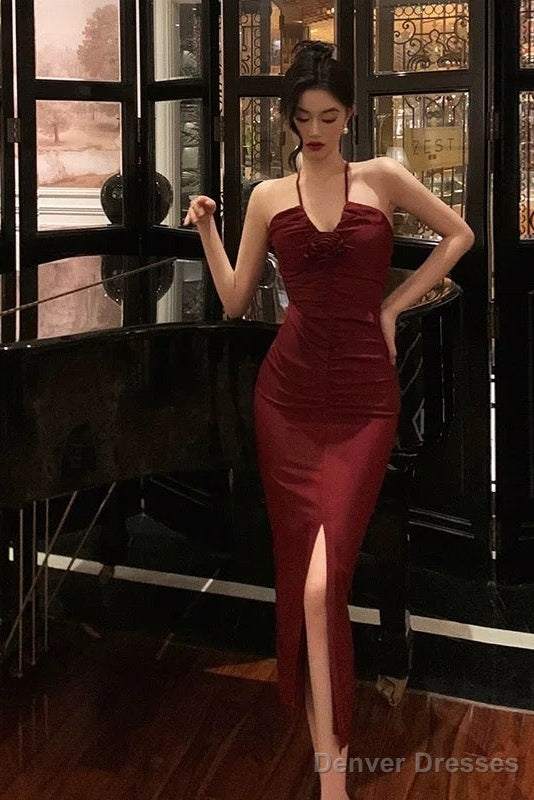Stunning Sheath Halter Date Night Dress Prom Dresses Red Birthday Party Outfit