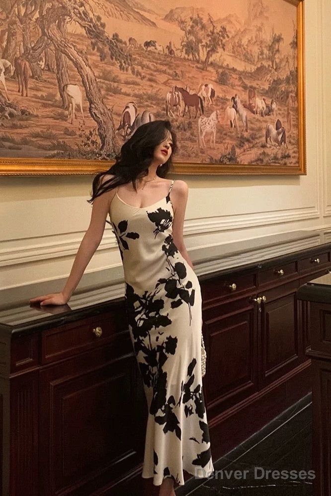 Stunning Sheath Spaghetti Straps Floral White Date Night Dress Prom Dresses Birthday Outfit Secondary image