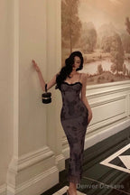 Stunning Sheath Spaghetti Straps Long Date Night Dress Prom Dresses Birthday Outfit