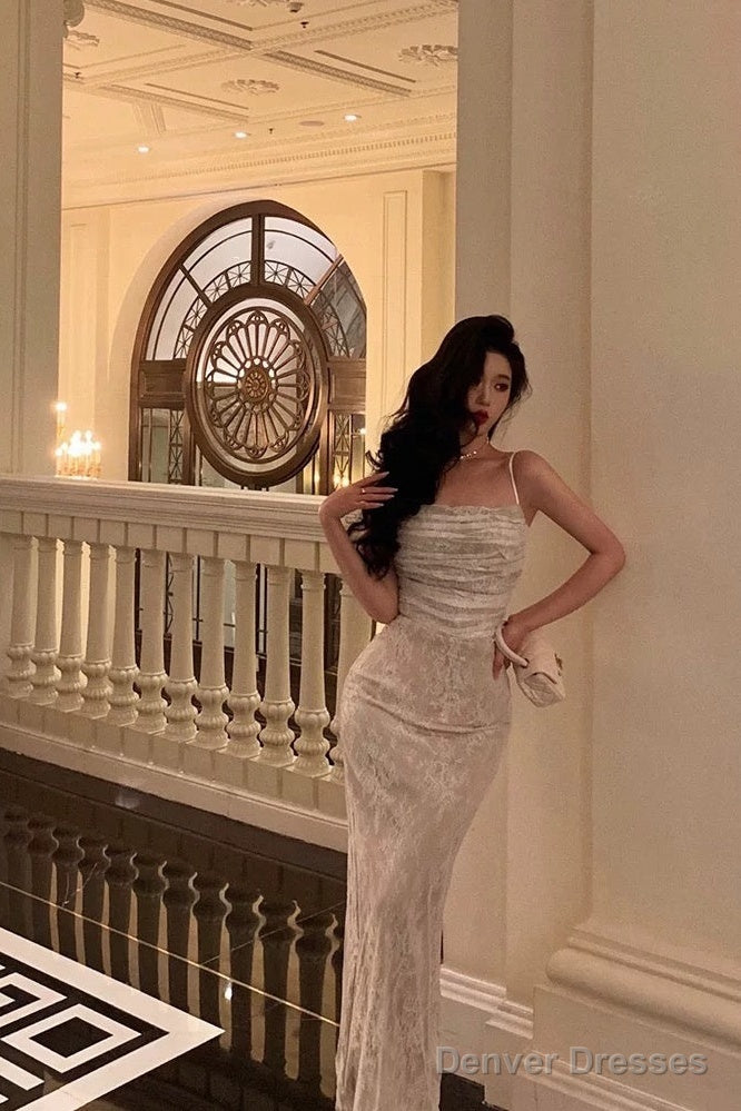 Stunning Sheath Spaghetti Straps Sleeveless Lace Date Night Dress Prom Dresses Birthday Party Outfit