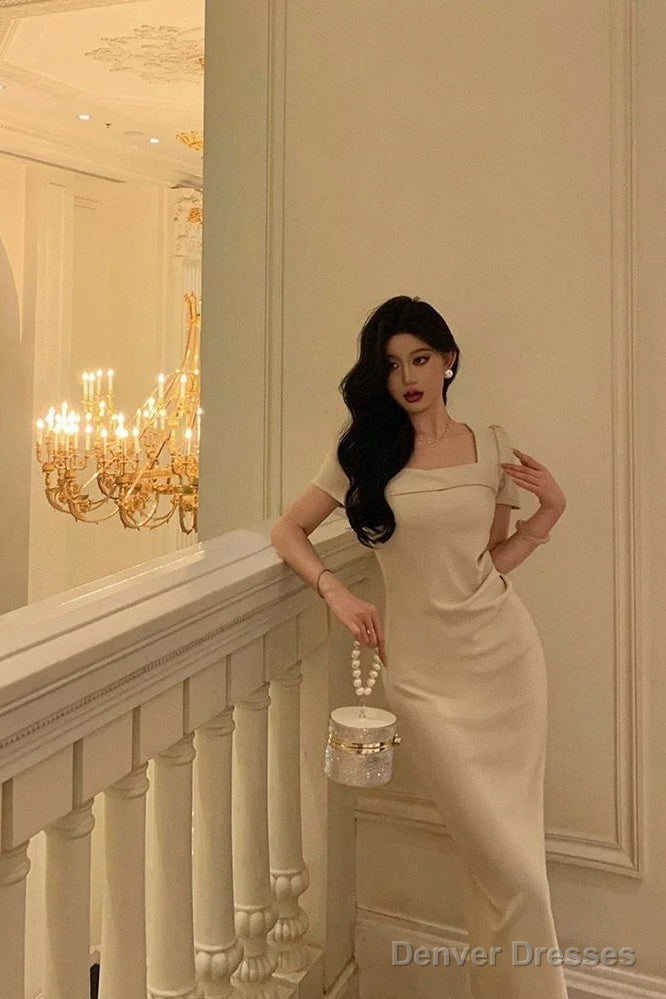 Stunning Sheath Square Neckline Short Sleeves Date Night Dress Prom Dresses Birthday Party Outfit Main image