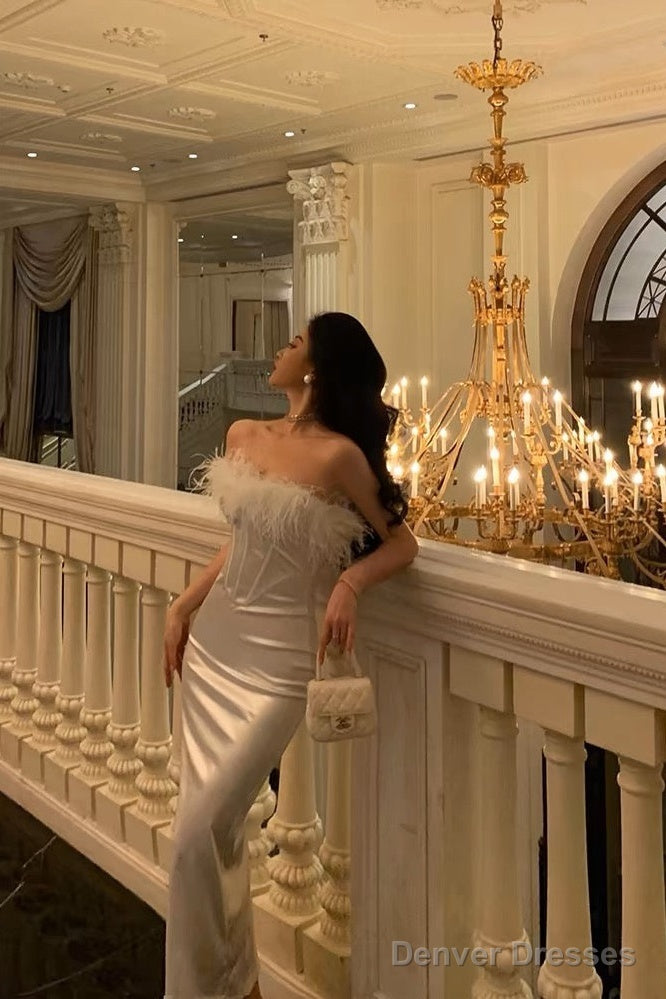 Stunning Sheath Strapless White Feather Date Night Dress Prom Dresses Birthday Outfit Secondary image