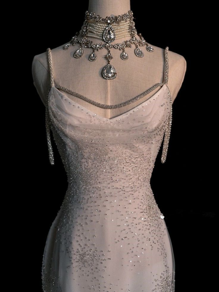 Stunning White Backless Mermaid Shiny Party Gown Wedding Dress
