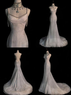Stunning White Backless Mermaid Shiny Party Gown Wedding Dress