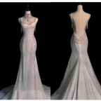 Stunning White Backless Mermaid Shiny Party Gown Wedding Dress