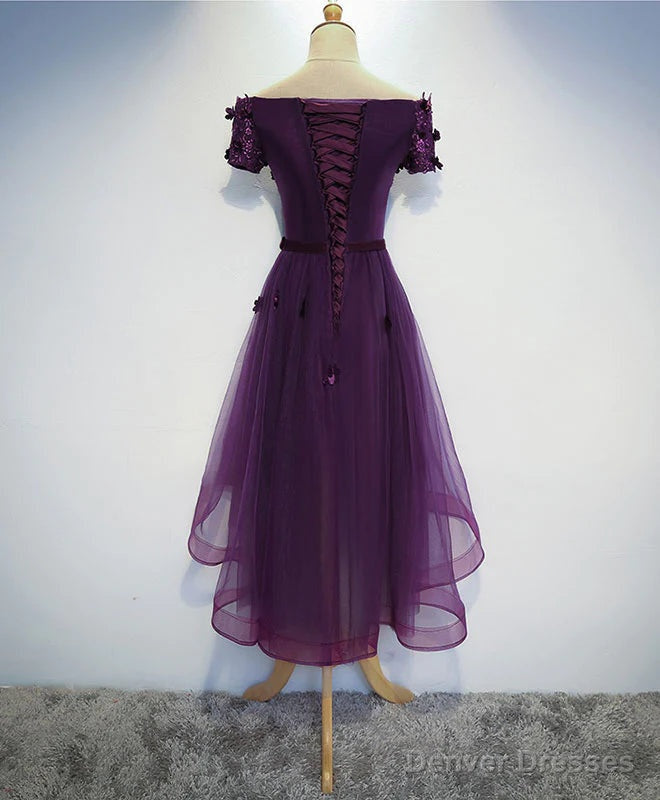 Stylish Dark Purple High Low Formal Dress , Cute Party Dresses, Purple Homecoming Dress Main image